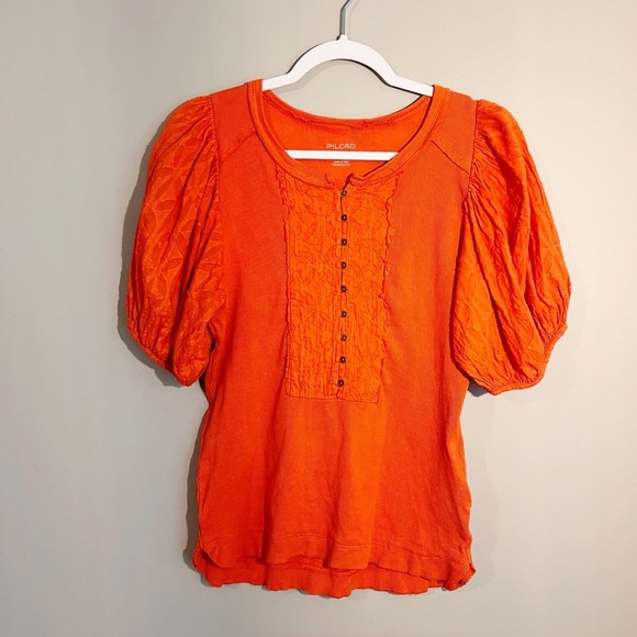 2/25 Anthropologie I Pilcro Bella Henley Top Shirt Boho Puff Medium M blouse - Picture 3 of 7